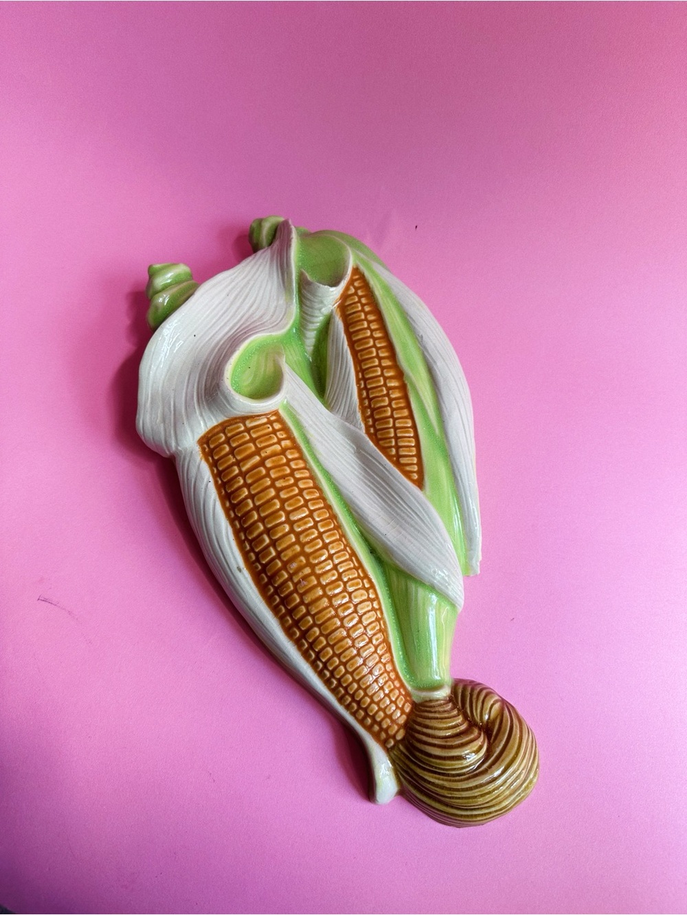 Ceramic Corn on the Cob Wall Plaque / Pocket - Yellow & Green